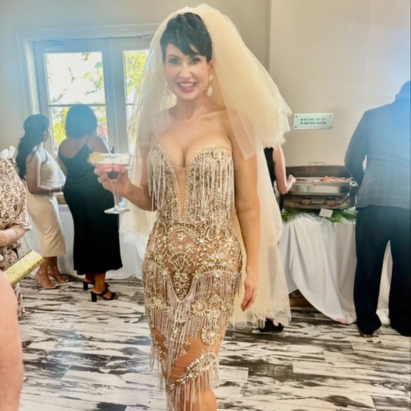Albina Dyla Dresses & Skirts - Albina Dyla crystal Fringe Midi Dress and veil